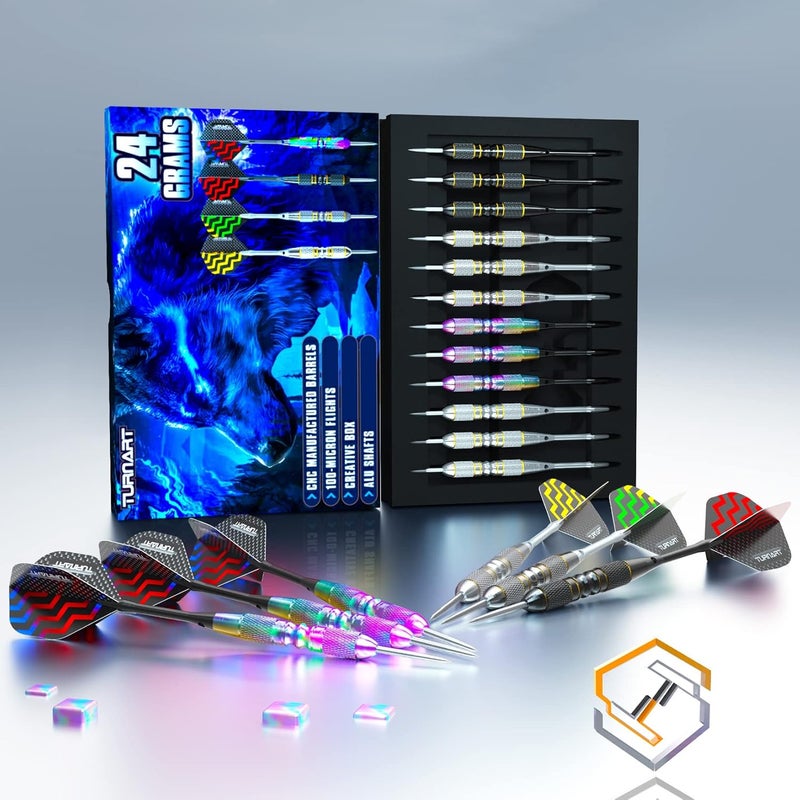 Turnart Darts Metal Tip Set - Steel Tip Darts Darts Set Professional Metal Darts 12 pcs 22/24 Grams Pro Dart Set with Stylish Case Aluminum Shafts Extra 9 Flights - Image 4